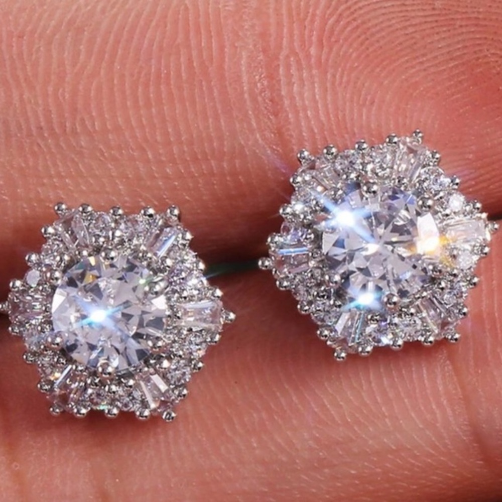 Silver Hexagon Stud Earrings - Picture 3 of 6